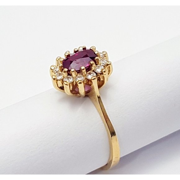 Elegant 14K Karat Solid Yellow Gold Designer Oval Ruby & Diamond Ring Size 5 - Picture 5 of 16
